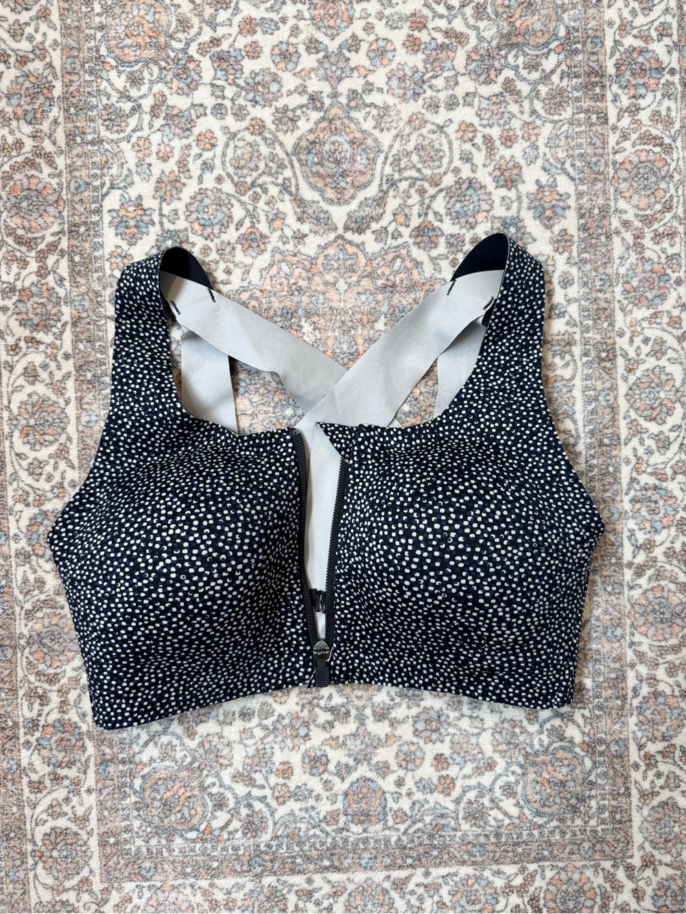 lululemon athletica Navy + White Front-Zip High Support Sports Bra